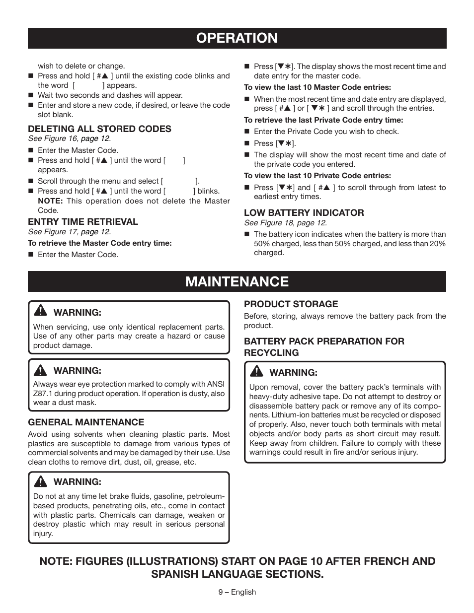 Operation, Maintenance | Ryobi RP4310 User Manual | Page 9 / 28