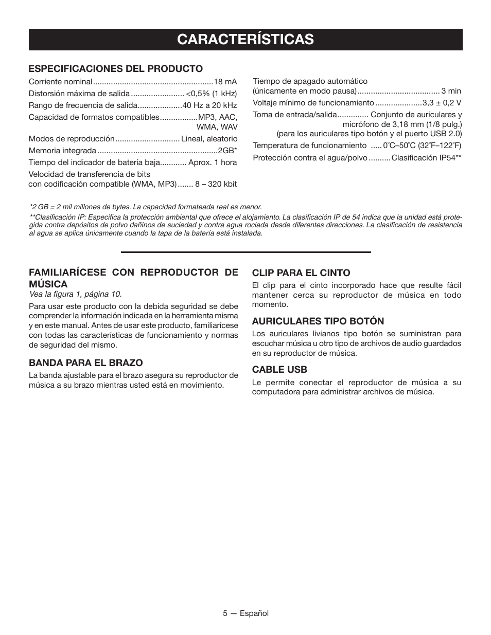 Características | Ryobi RP4510 User Manual | Page 21 / 28