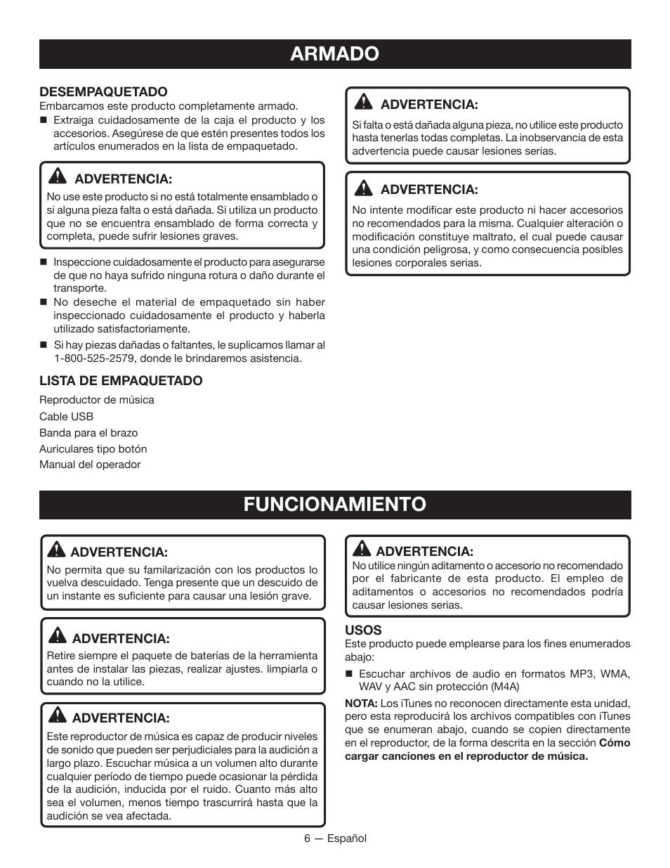 Armado, Funcionamiento | Ryobi RP4510 User Manual | Page 22 / 28