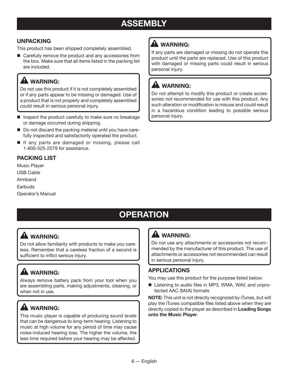 Assembly, Operation | Ryobi RP4510 User Manual | Page 6 / 28