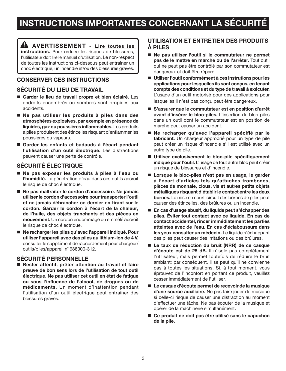 Instructions importantes concernant la sécurité | Ryobi RP4530 User Manual | Page 11 / 28