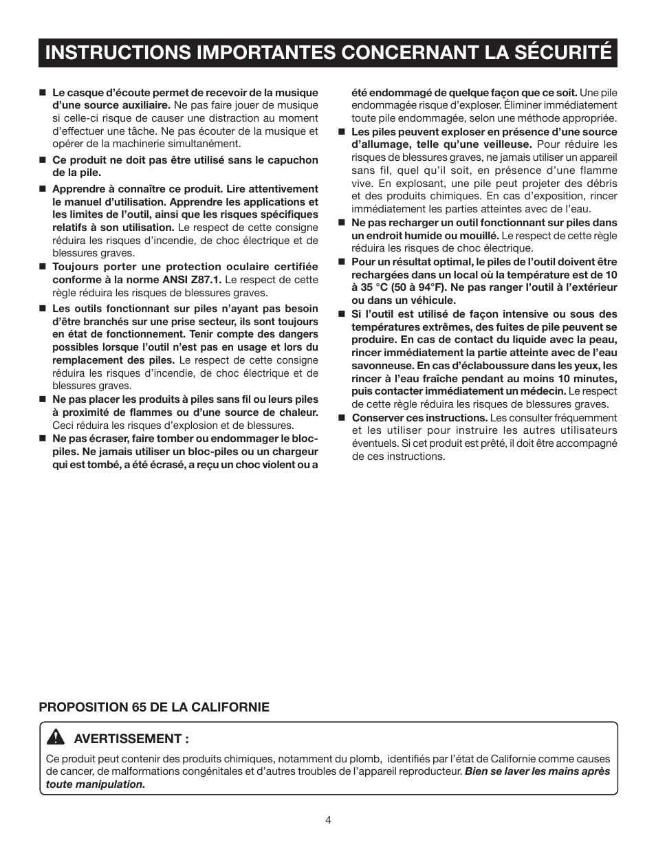 Instructions importantes concernant la sécurité | Ryobi RP4530 User Manual | Page 12 / 28