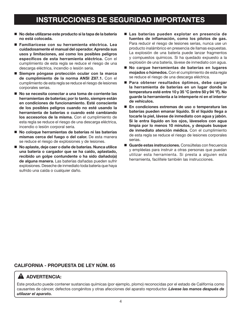 Instrucciones de seguridad importantes | Ryobi RP4530 User Manual | Page 20 / 28
