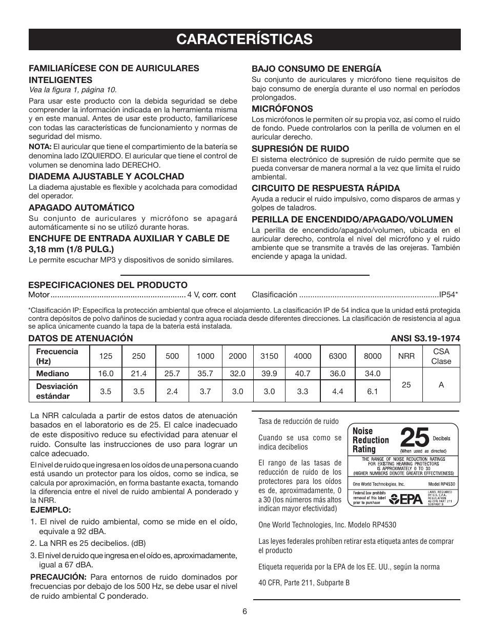 Características | Ryobi RP4530 User Manual | Page 22 / 28