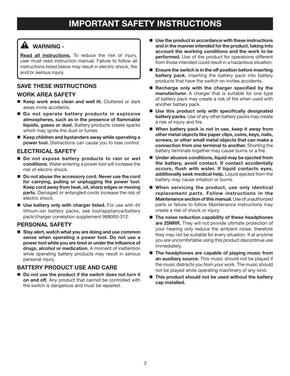 Important safety instructions | Ryobi RP4530 User Manual | Page 3 / 28