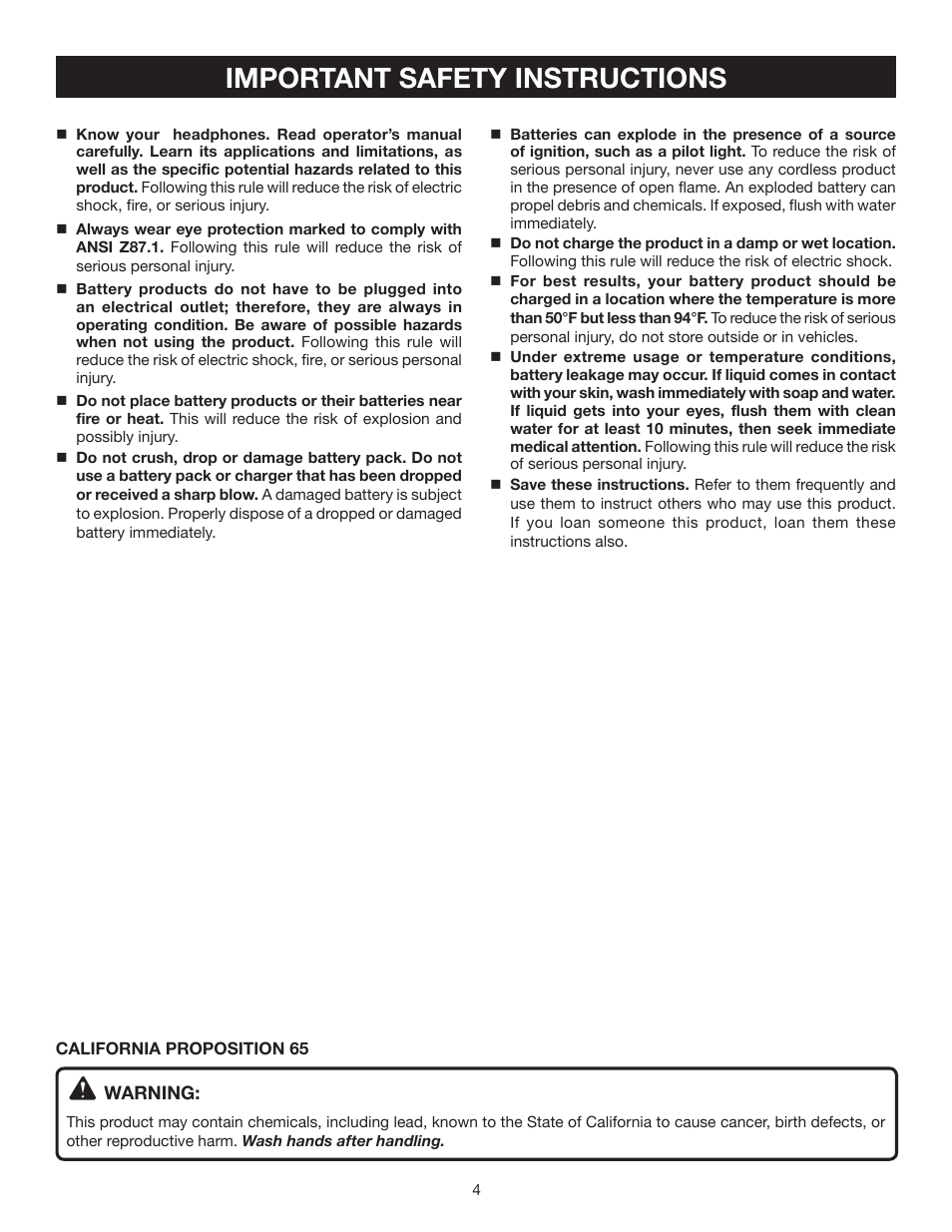 Important safety instructions | Ryobi RP4530 User Manual | Page 4 / 28