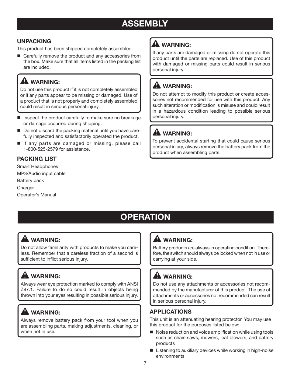 Operation, Assembly | Ryobi RP4530 User Manual | Page 7 / 28