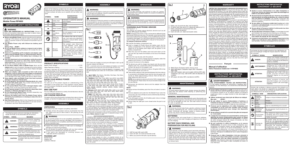 Ryobi RP4900 User Manual | 2 pages