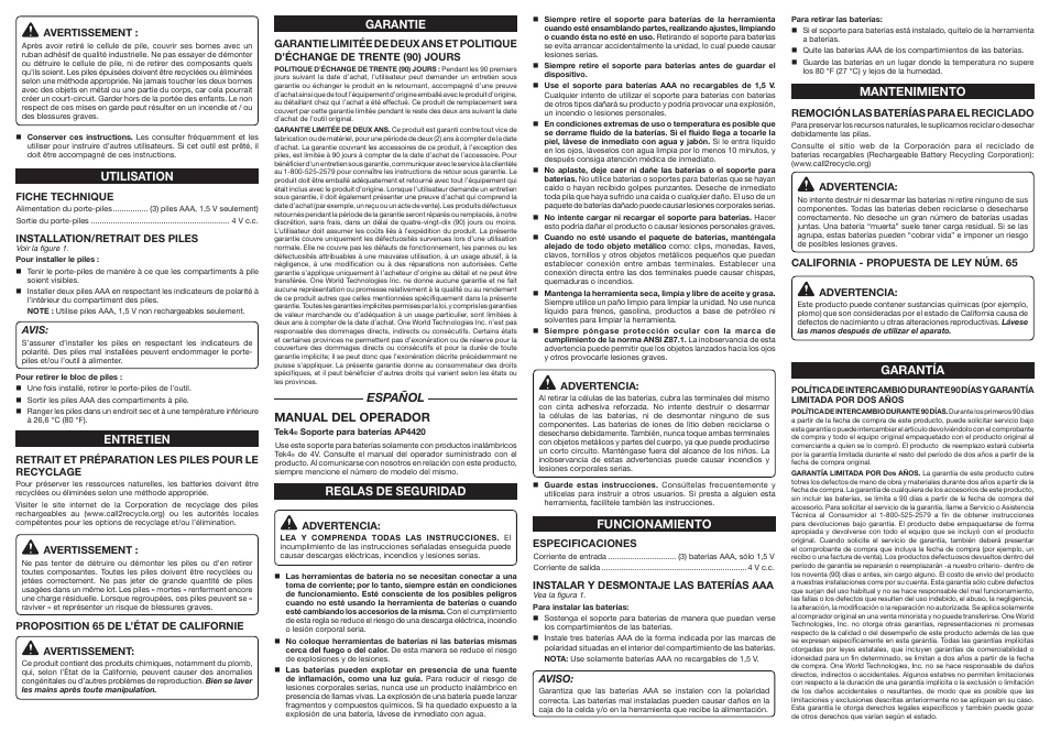 Español, Manual del operador | Ryobi AP4420 User Manual | Page 2 / 2