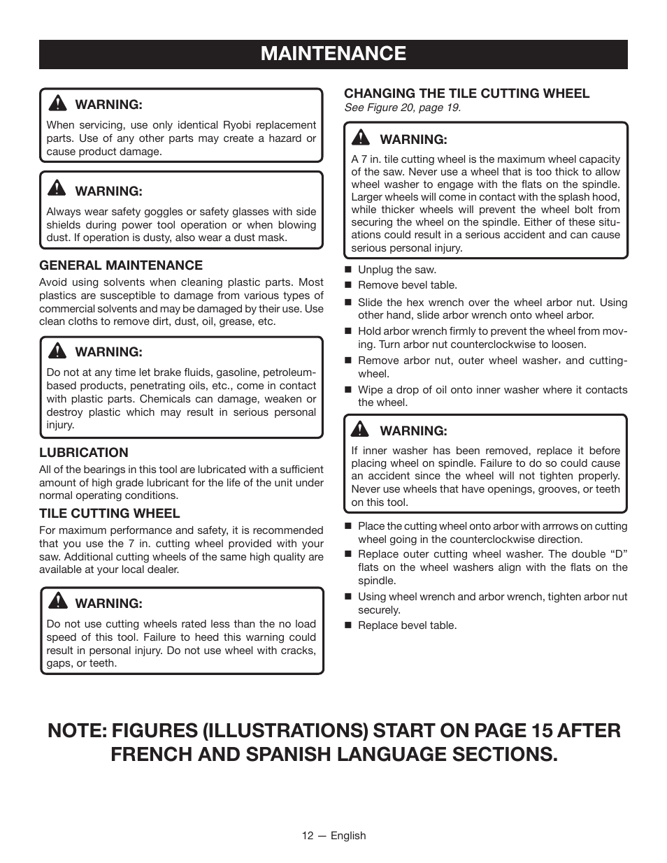 Maintenance | Ryobi WS720 User Manual | Page 12 / 44