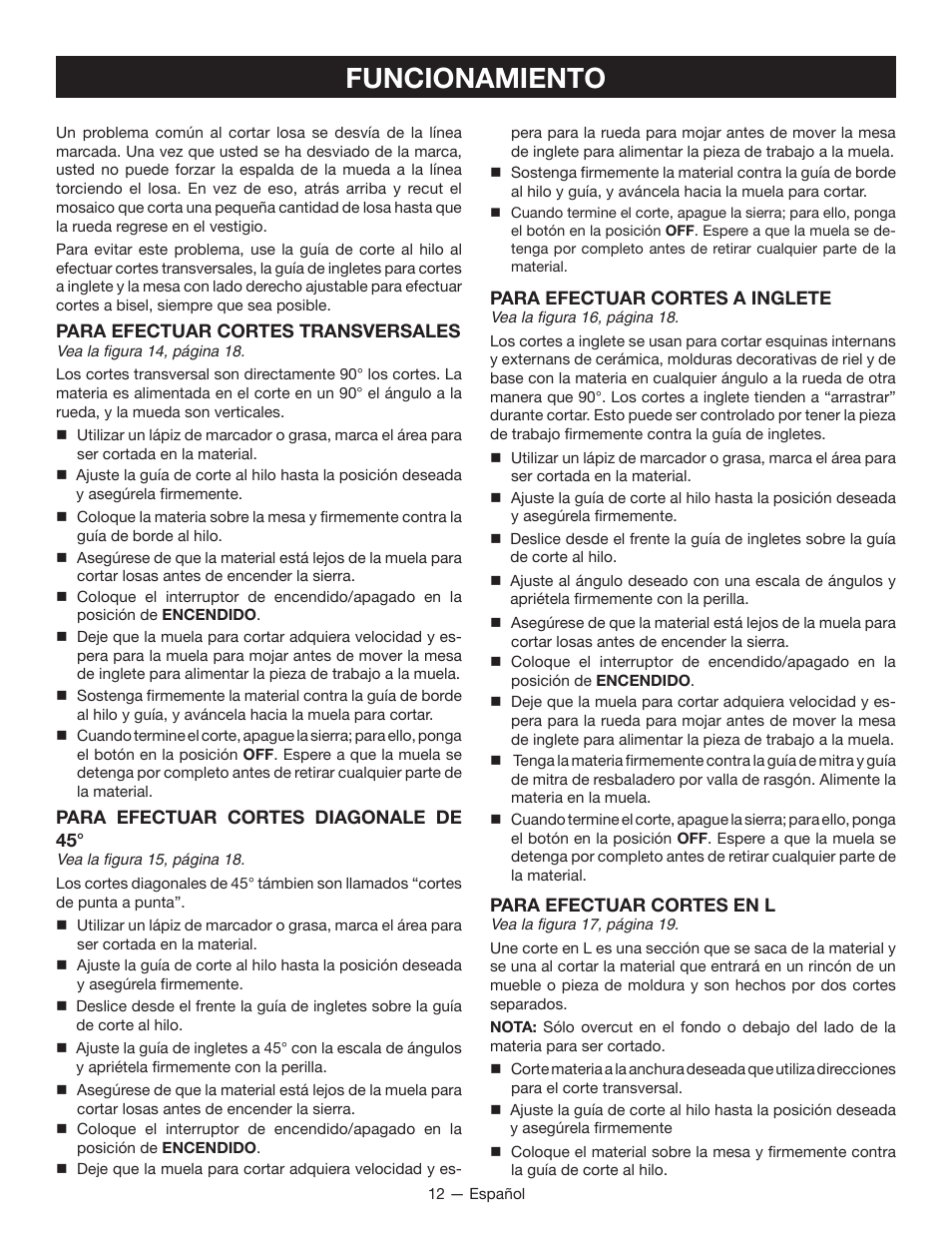 Funcionamiento | Ryobi WS720 User Manual | Page 35 / 44