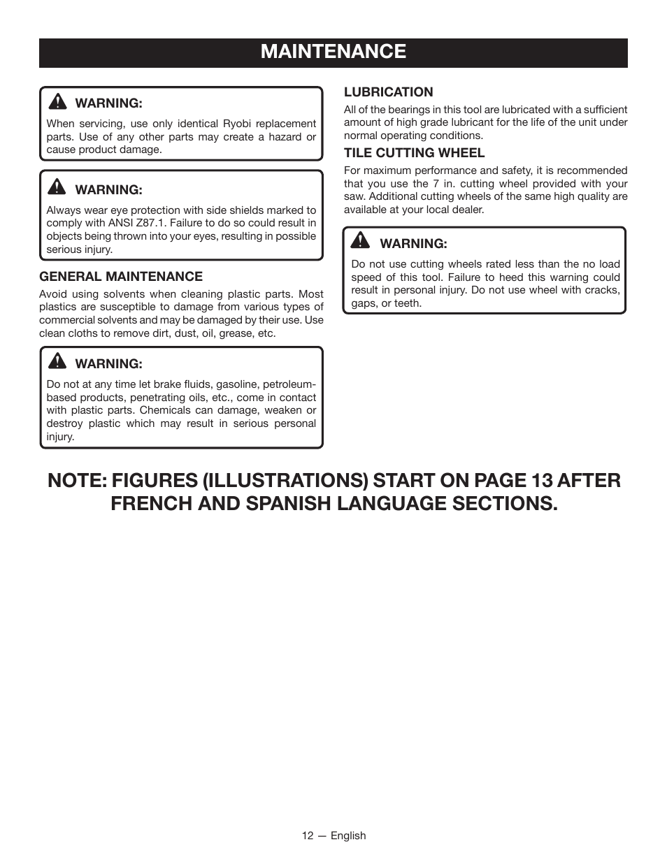 Maintenance | Ryobi WS721 User Manual | Page 12 / 40