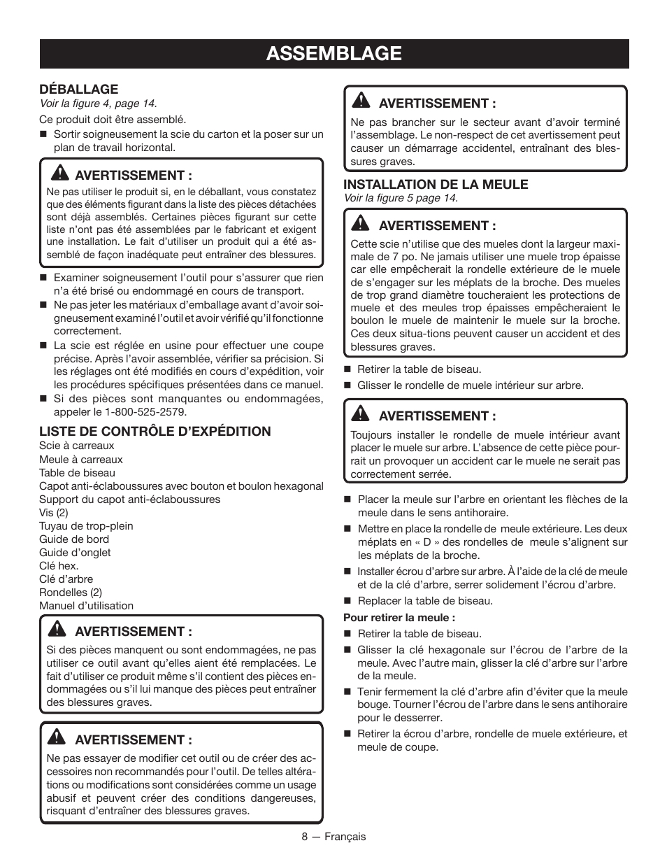 Assemblage | Ryobi WS721 User Manual | Page 19 / 40