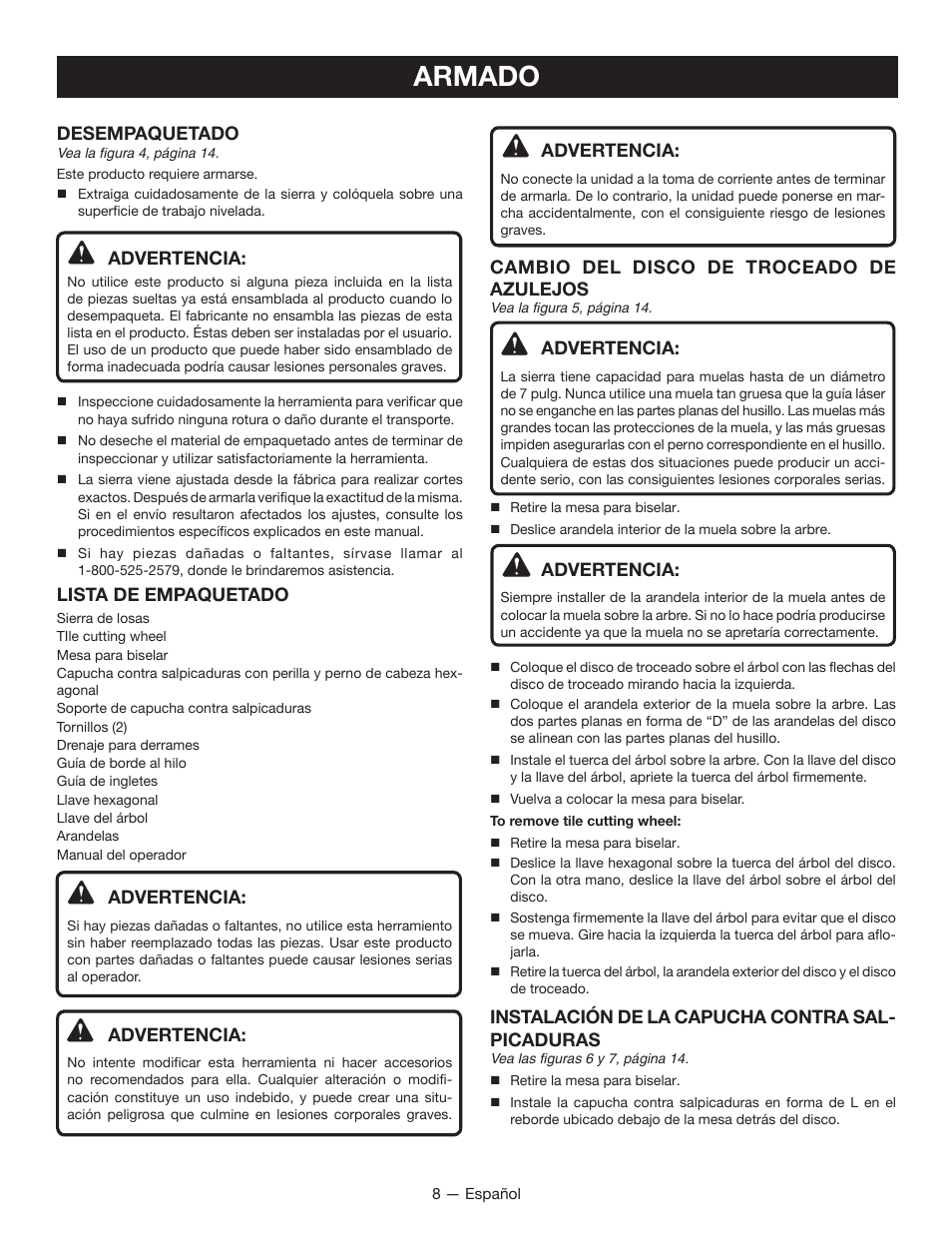 Armado | Ryobi WS721 User Manual | Page 30 / 40