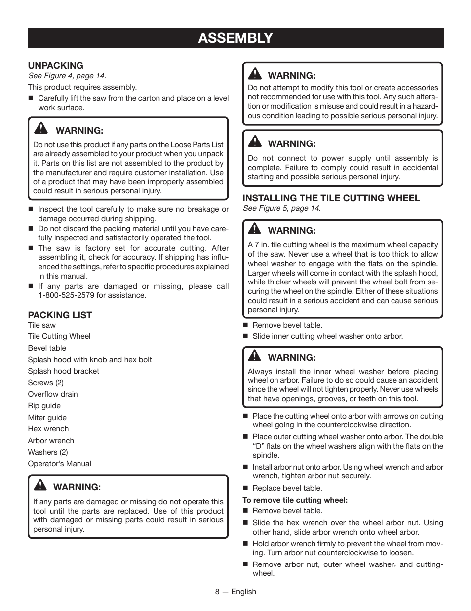 Assembly | Ryobi WS721 User Manual | Page 8 / 40