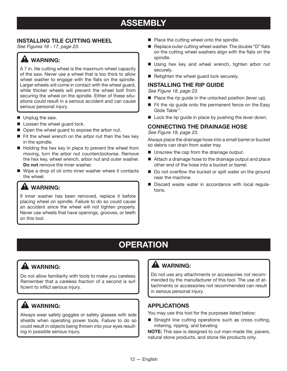 Operation assembly | Ryobi WS750L User Manual | Page 12 / 60