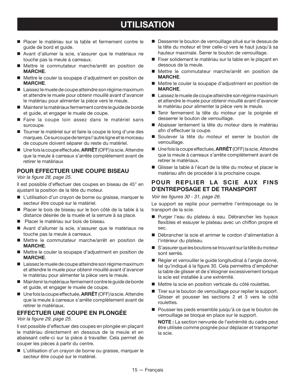Utilisation | Ryobi WS750L User Manual | Page 31 / 60