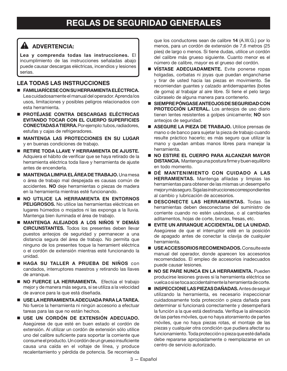 Reglas de seguridad generales | Ryobi WS750L User Manual | Page 35 / 60