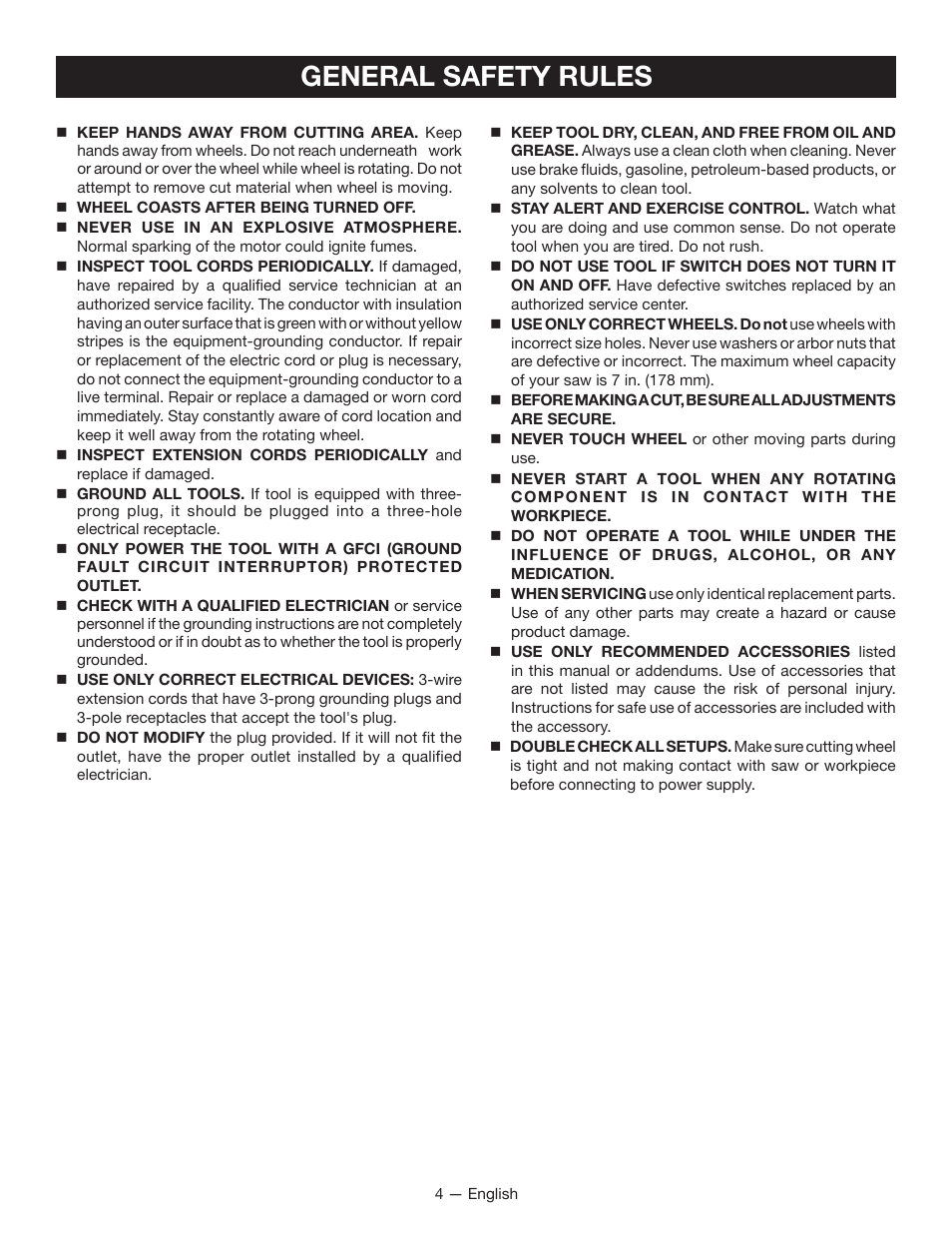General safety rules | Ryobi WS750L User Manual | Page 4 / 60