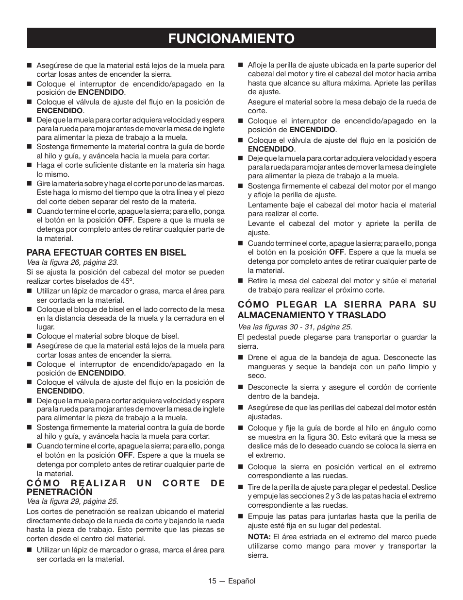 Funcionamiento | Ryobi WS750L User Manual | Page 47 / 60