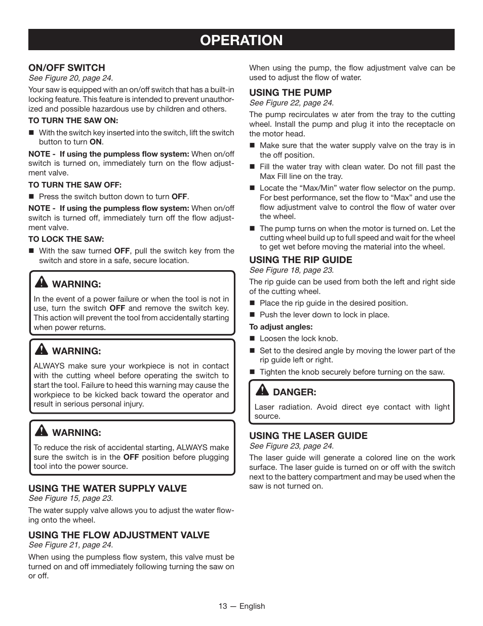 Operation | Ryobi WS750L User Manual | Page 13 / 60