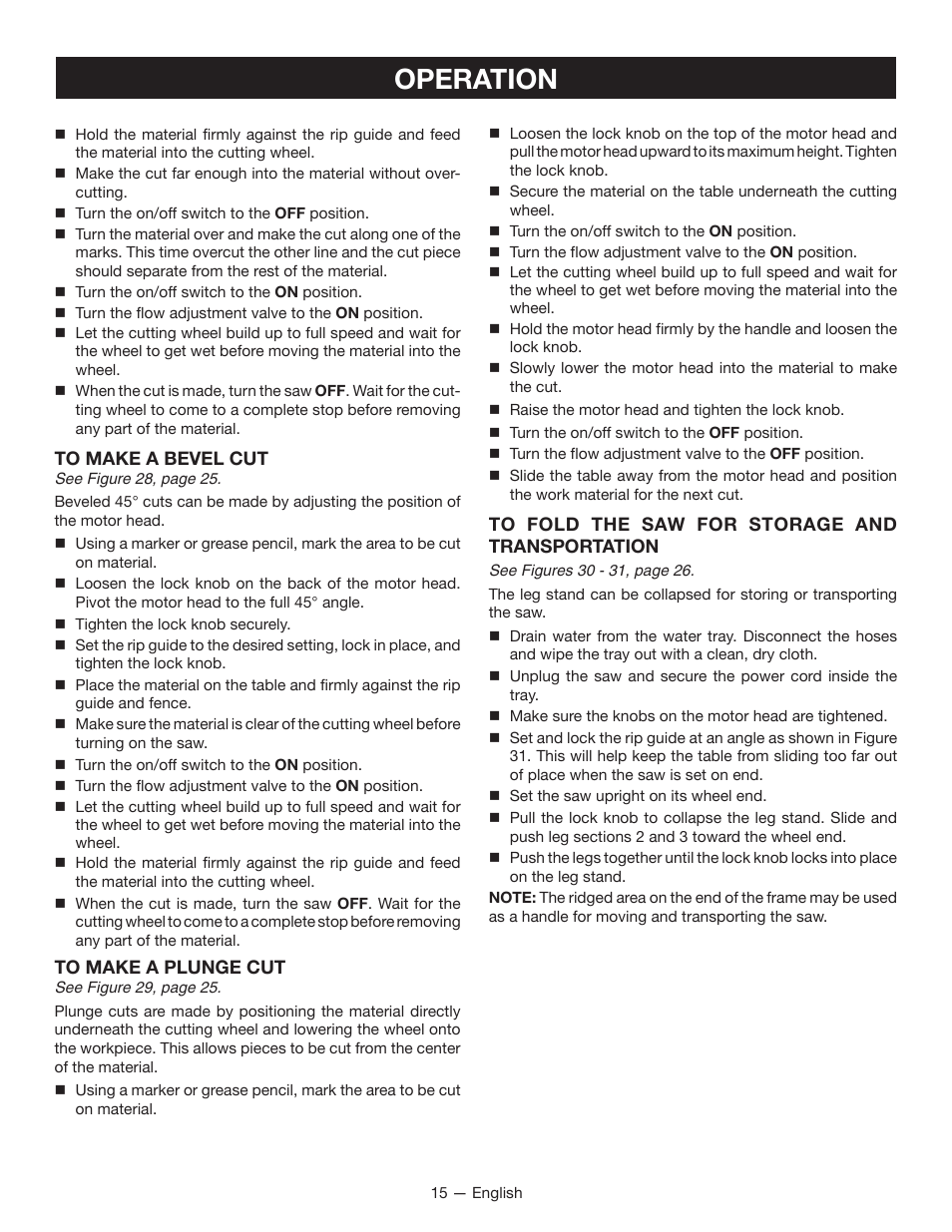 Operation | Ryobi WS750L User Manual | Page 15 / 60