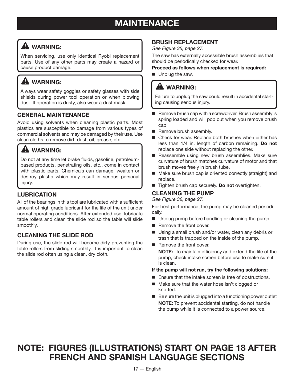 Maintenance | Ryobi WS750L User Manual | Page 17 / 60