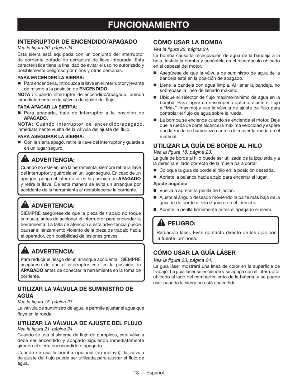 Funcionamiento | Ryobi WS750L User Manual | Page 45 / 60