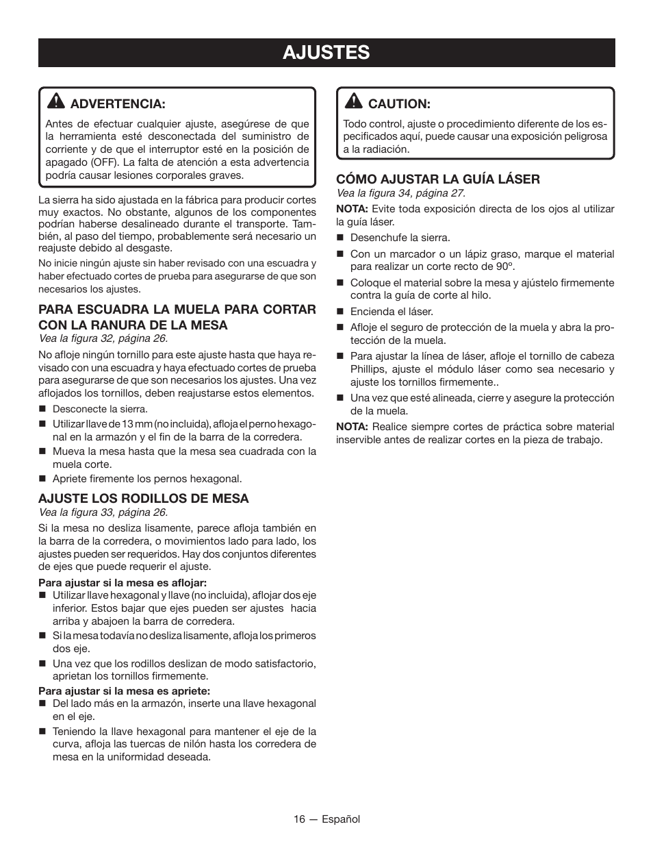Ajustes | Ryobi WS750L User Manual | Page 48 / 60