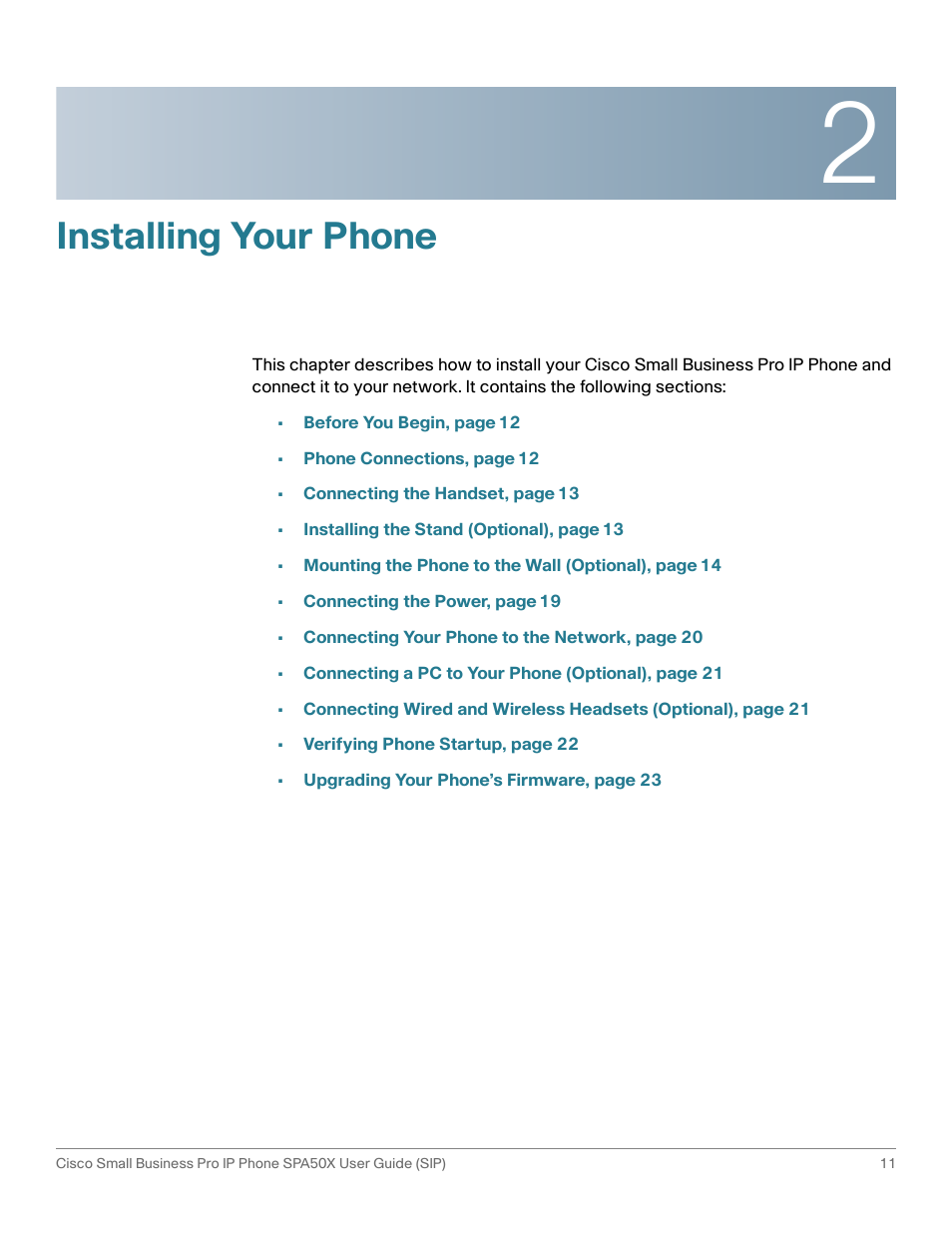 Installing your phone, Chapter 2: installing your phone | Cisco 509G User Manual | Page 18 / 94