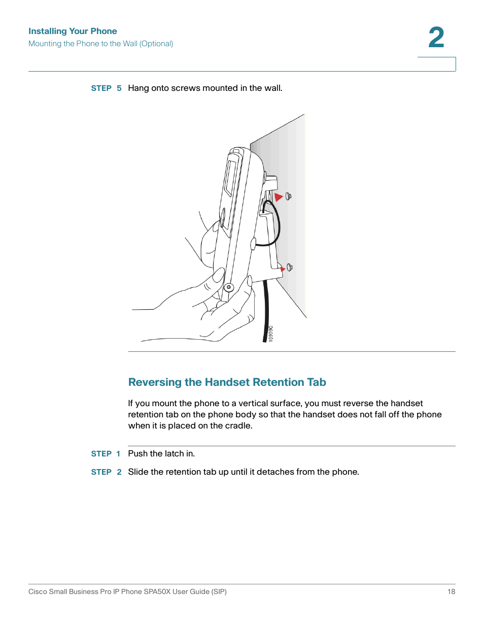 Reversing the handset retention tab | Cisco 509G User Manual | Page 25 / 94