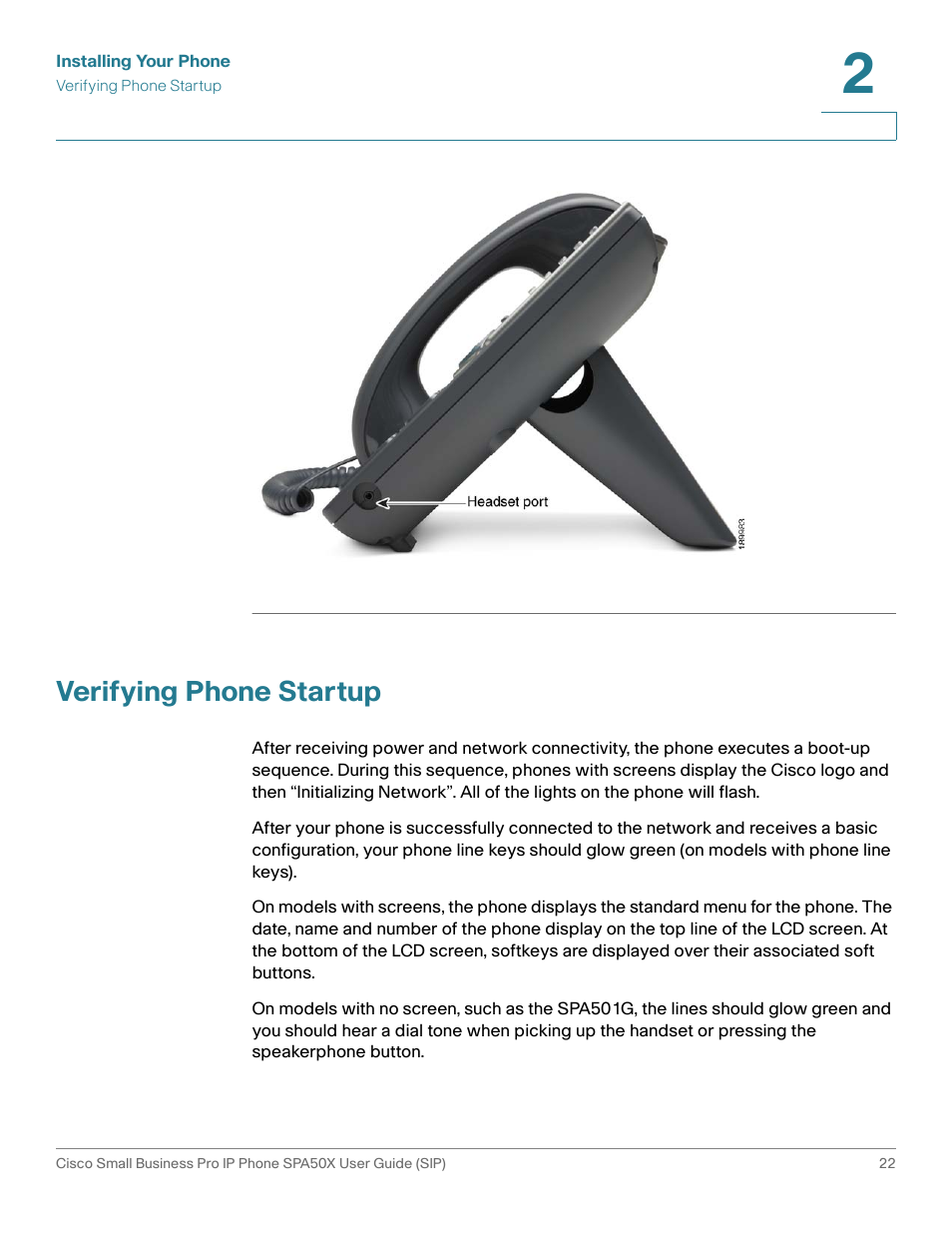Verifying phone startup | Cisco 509G User Manual | Page 29 / 94