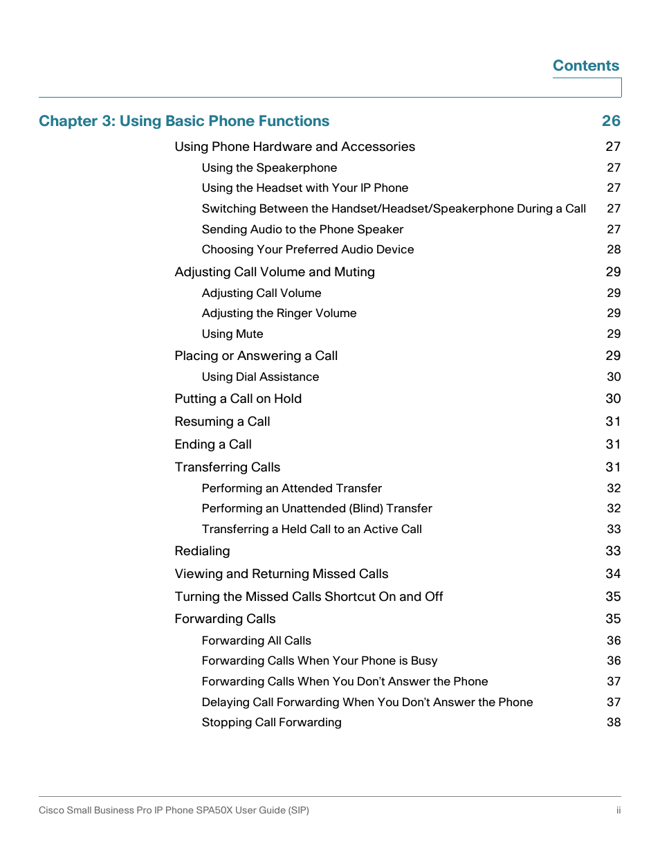 Contents chapter 3: using basic phone functions 26 | Cisco 509G User Manual | Page 4 / 94
