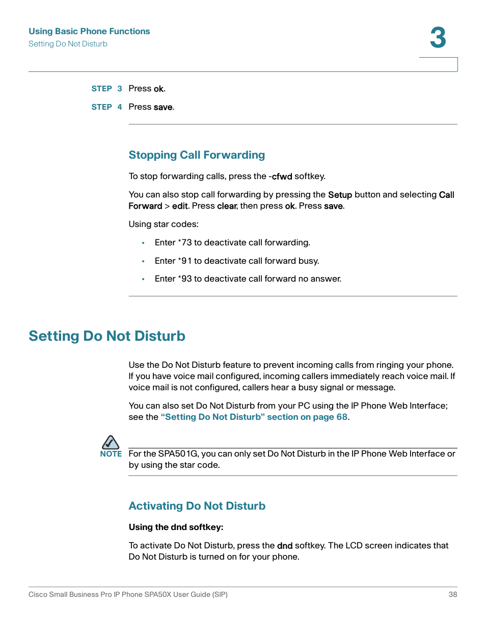 Stopping call forwarding, Setting do not disturb, Activating do not disturb | Cisco 509G User Manual | Page 45 / 94