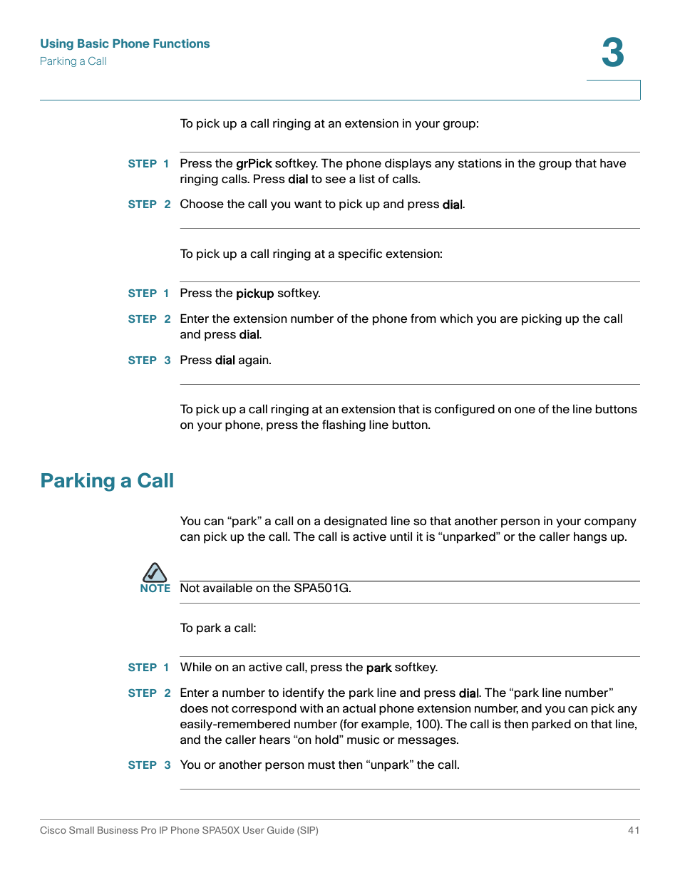 Parking a call | Cisco 509G User Manual | Page 48 / 94