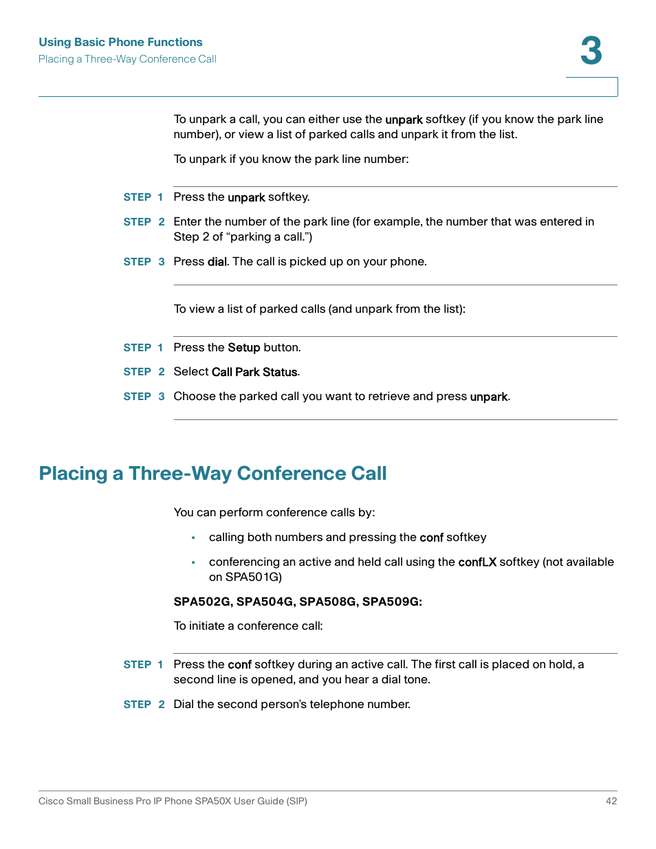 Placing a three-way conference call | Cisco 509G User Manual | Page 49 / 94