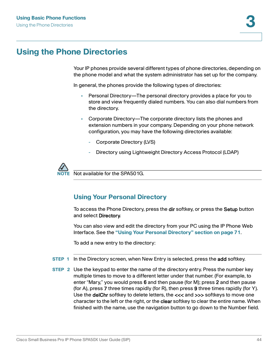 Using the phone directories, Using your personal directory | Cisco 509G User Manual | Page 51 / 94