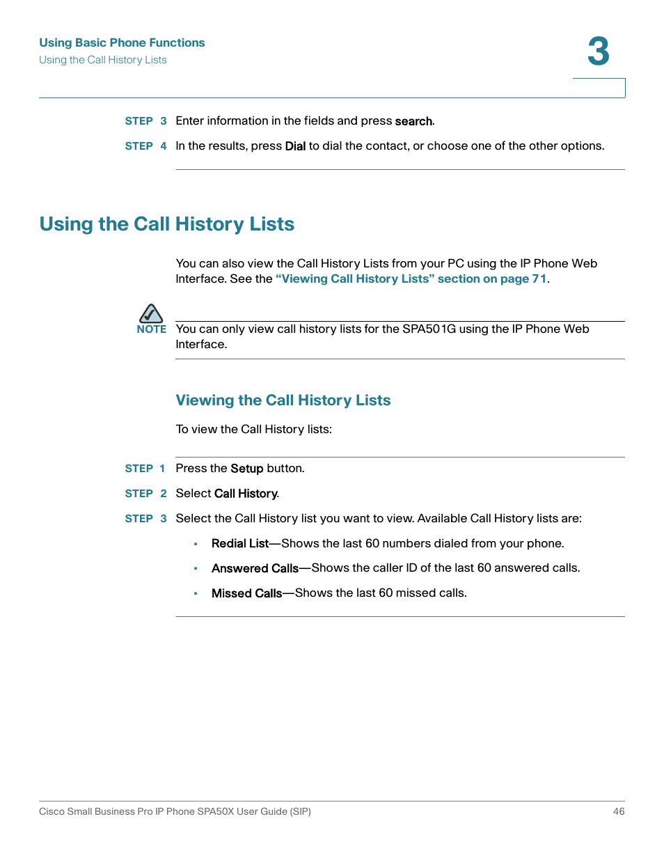 Using the call history lists, Viewing the call history lists | Cisco 509G User Manual | Page 53 / 94