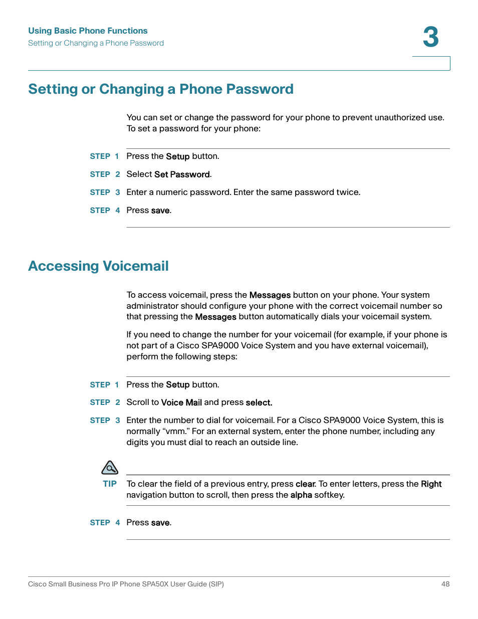 Setting or changing a phone password, Accessing voicemail | Cisco 509G User Manual | Page 55 / 94