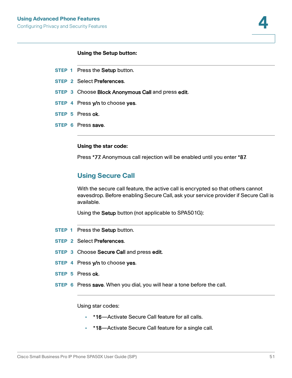 Using secure call | Cisco 509G User Manual | Page 58 / 94