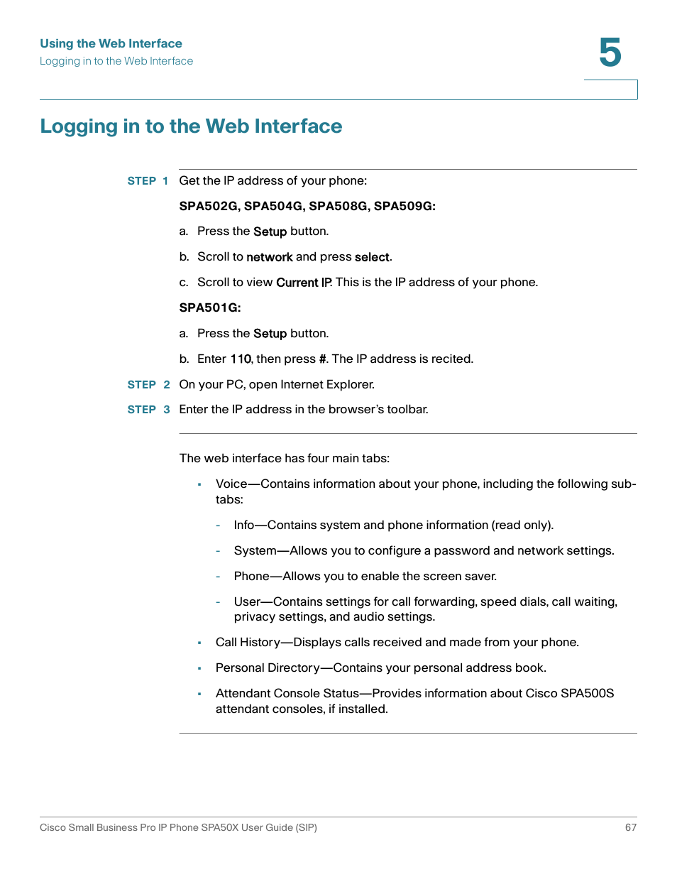 Logging in to the web interface | Cisco 509G User Manual | Page 74 / 94