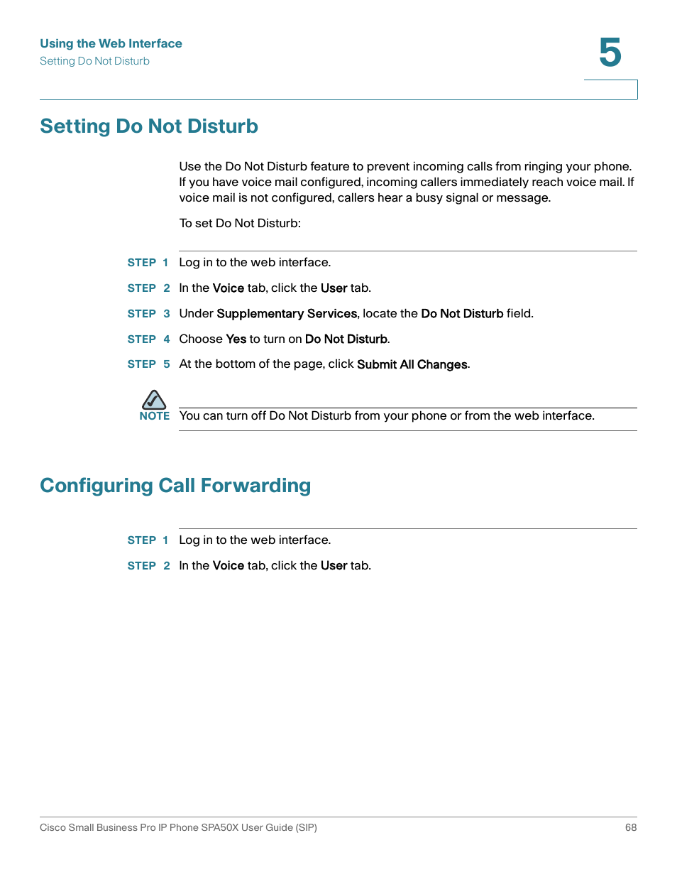 Setting do not disturb, Configuring call forwarding | Cisco 509G User Manual | Page 75 / 94