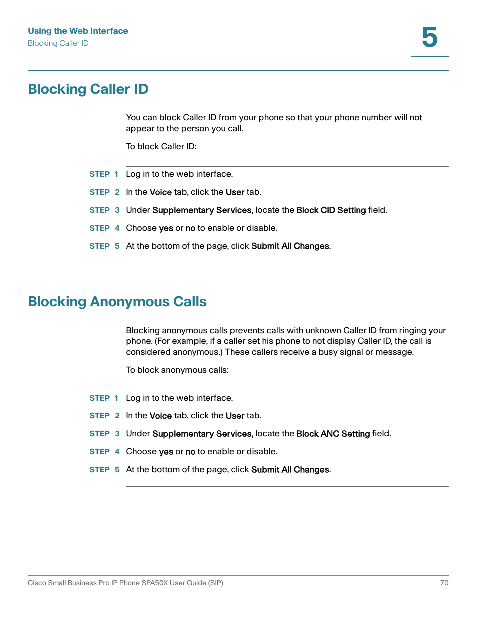 Blocking caller id, Blocking anonymous calls | Cisco 509G User Manual | Page 77 / 94