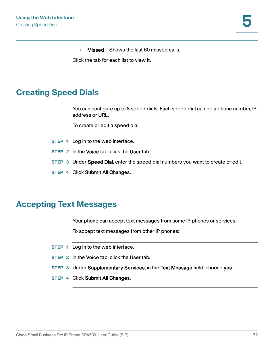 Creating speed dials, Accepting text messages | Cisco 509G User Manual | Page 79 / 94