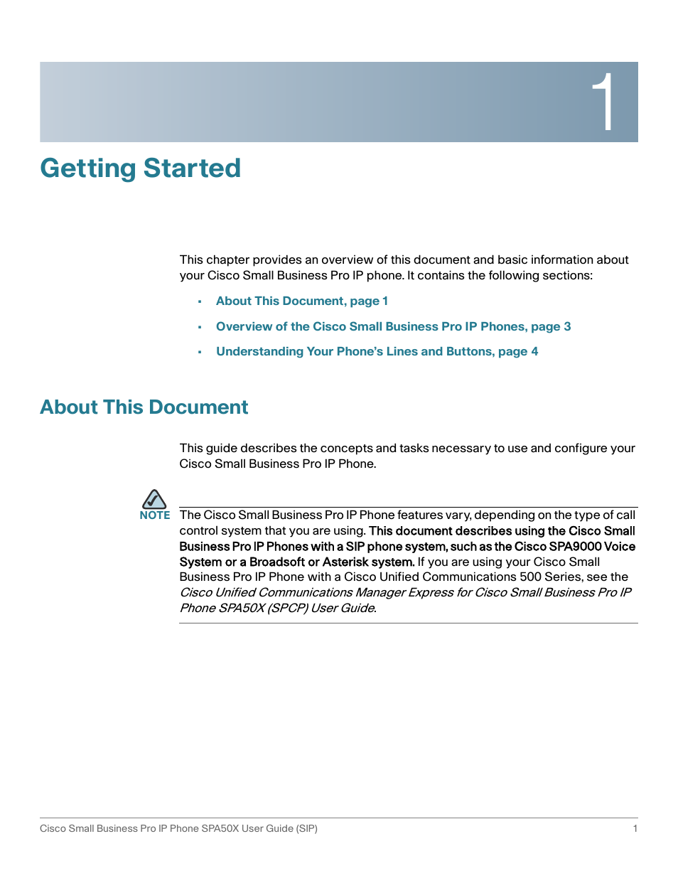 Getting started, About this document, Chapter 1: getting started | Cisco 509G User Manual | Page 8 / 94