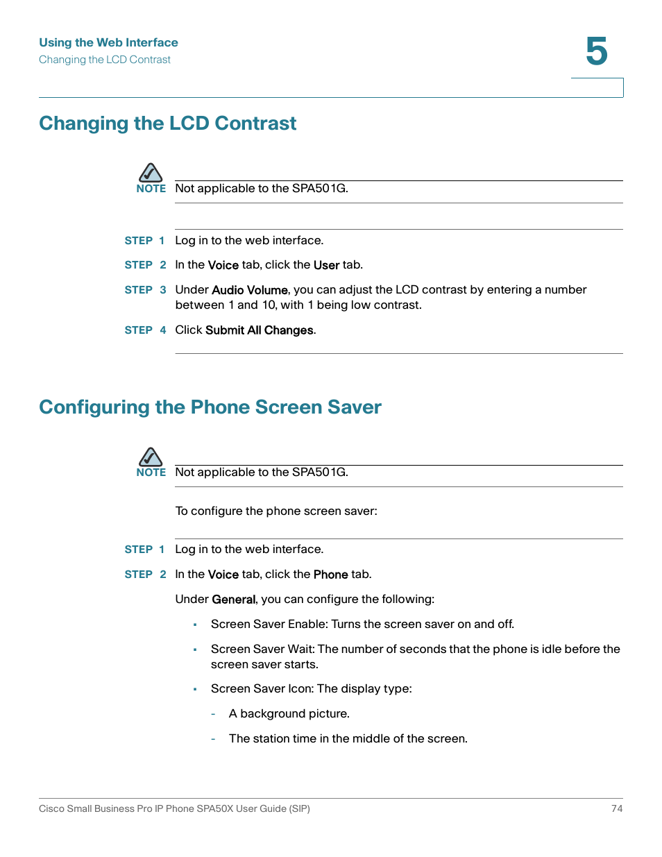 Changing the lcd contrast, Configuring the phone screen saver, Configuring | Cisco 509G User Manual | Page 81 / 94