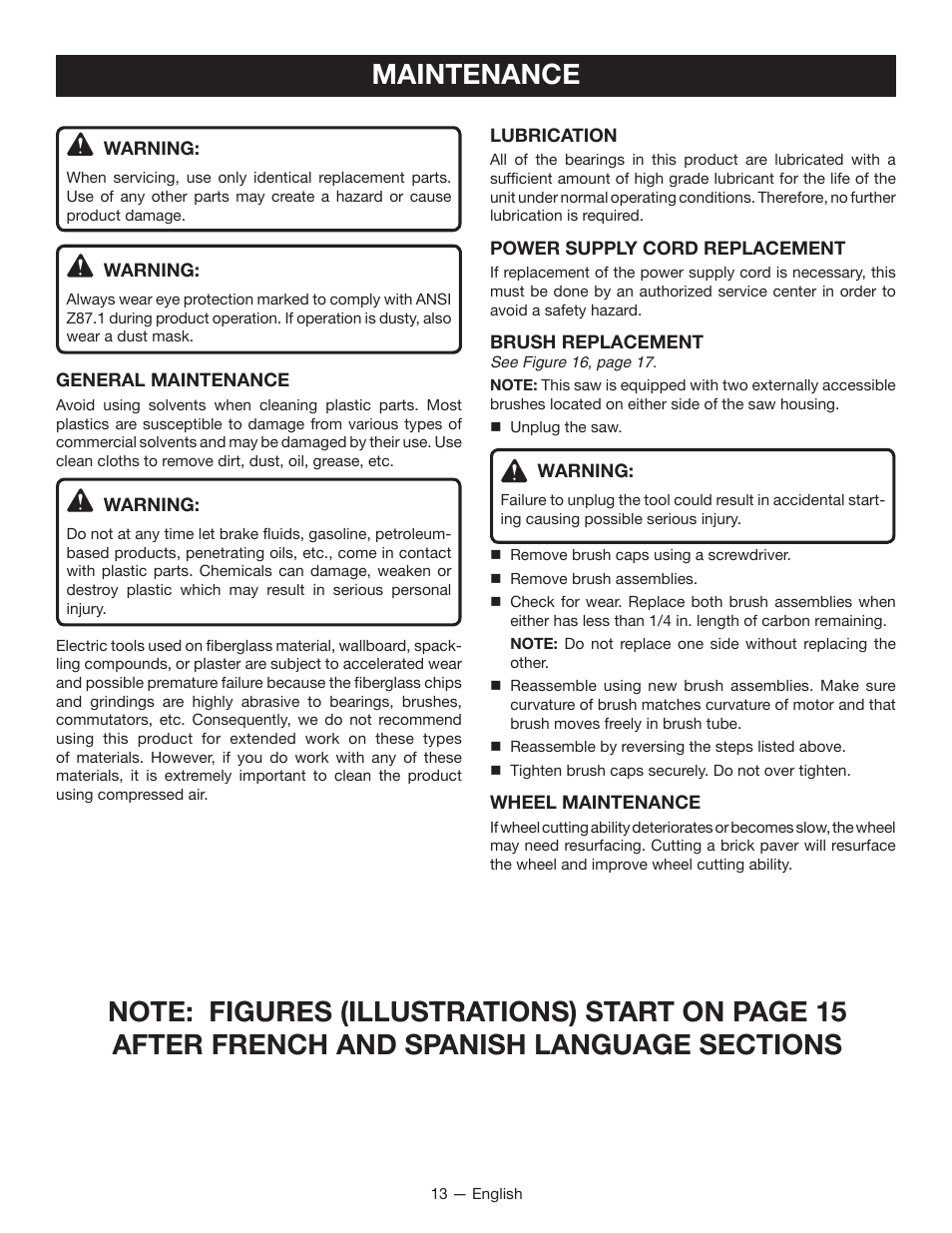 Maintenance | Ryobi TC400 User Manual | Page 13 / 44