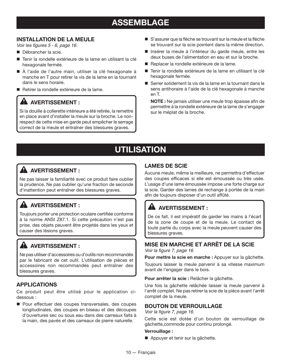 Assemblage, Utilisation | Ryobi TC400 User Manual | Page 23 / 44