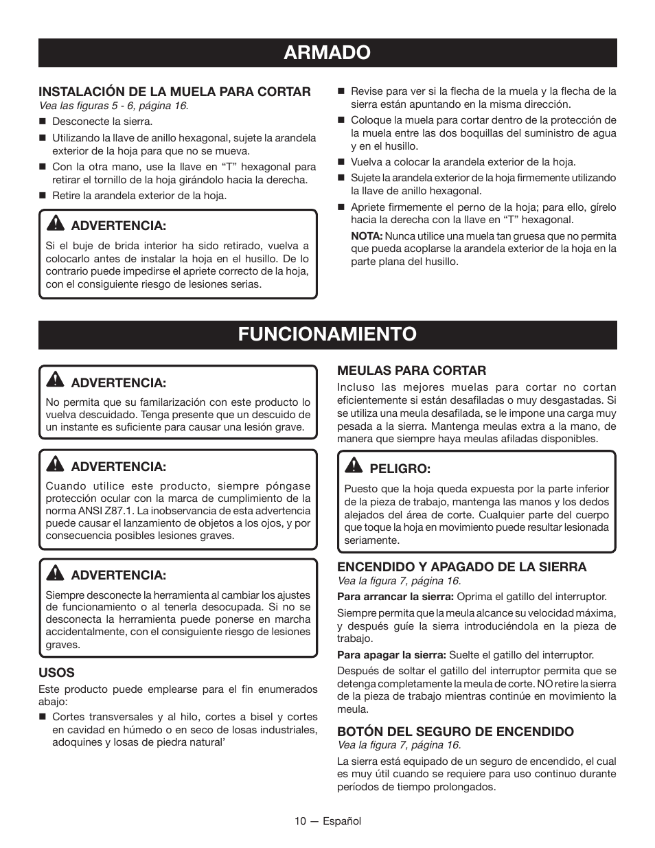 Armado, Funcionamiento | Ryobi TC400 User Manual | Page 36 / 44