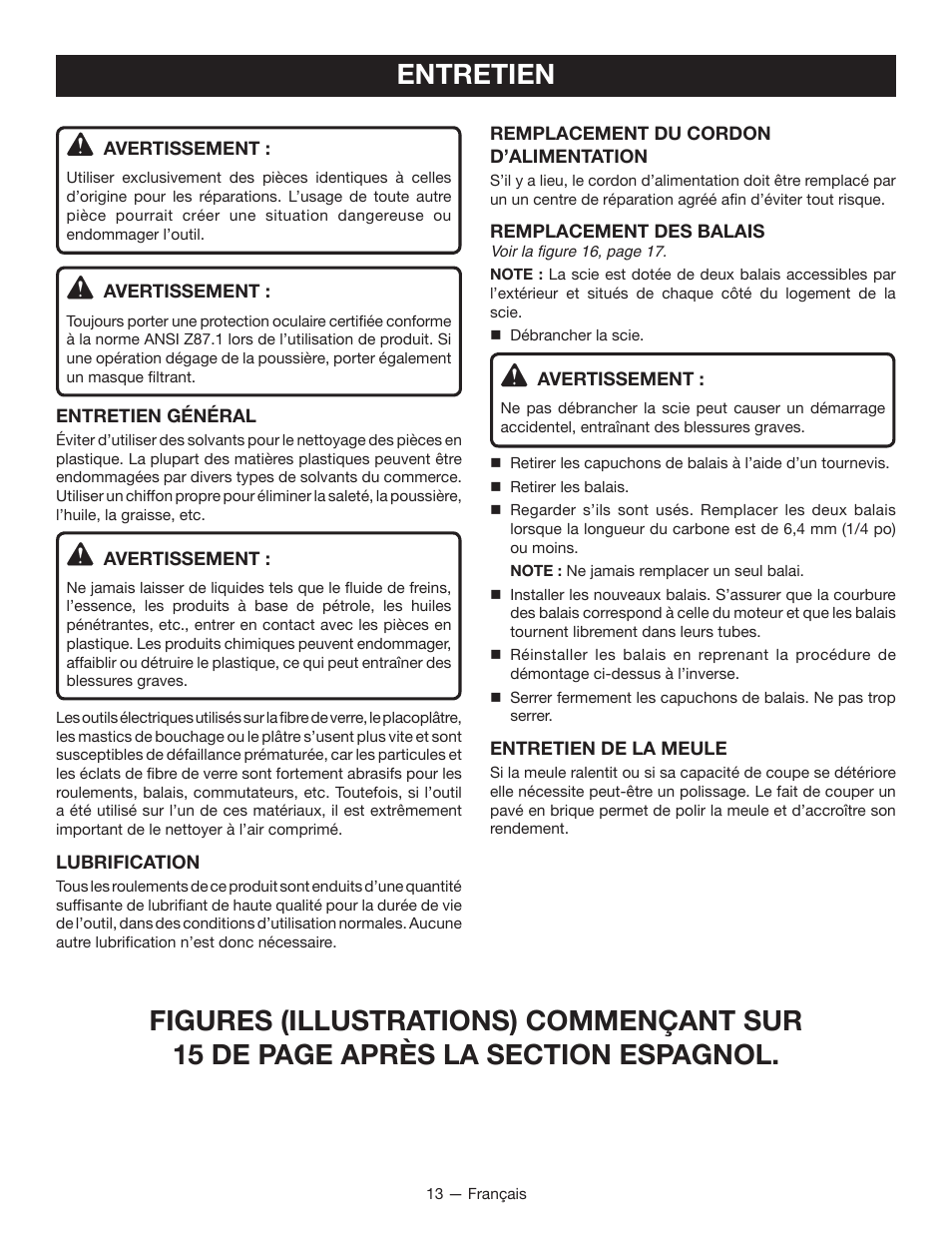 Entretien | Ryobi TC400 User Manual | Page 26 / 44